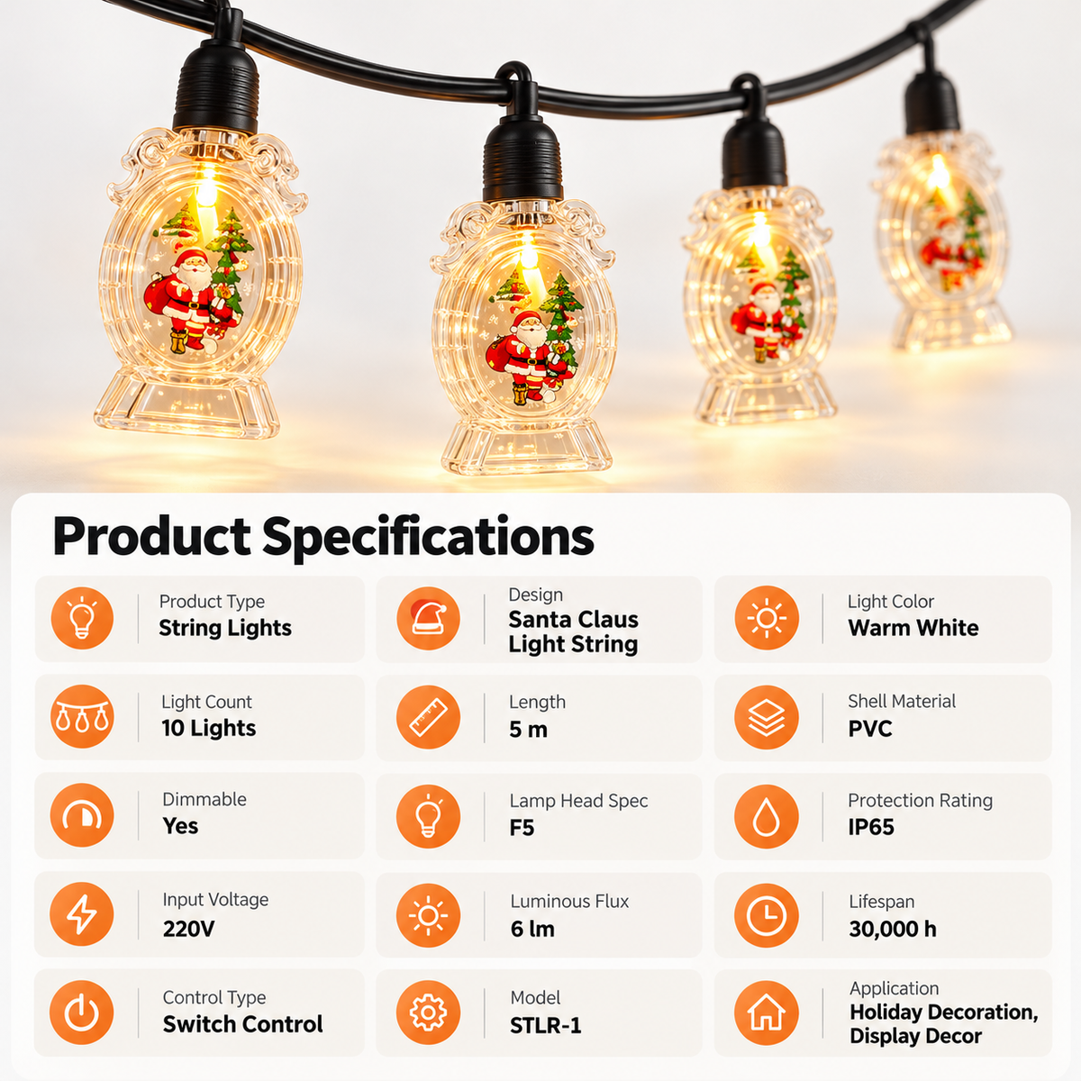 10-Light Santa Claus LED Christmas String Lights