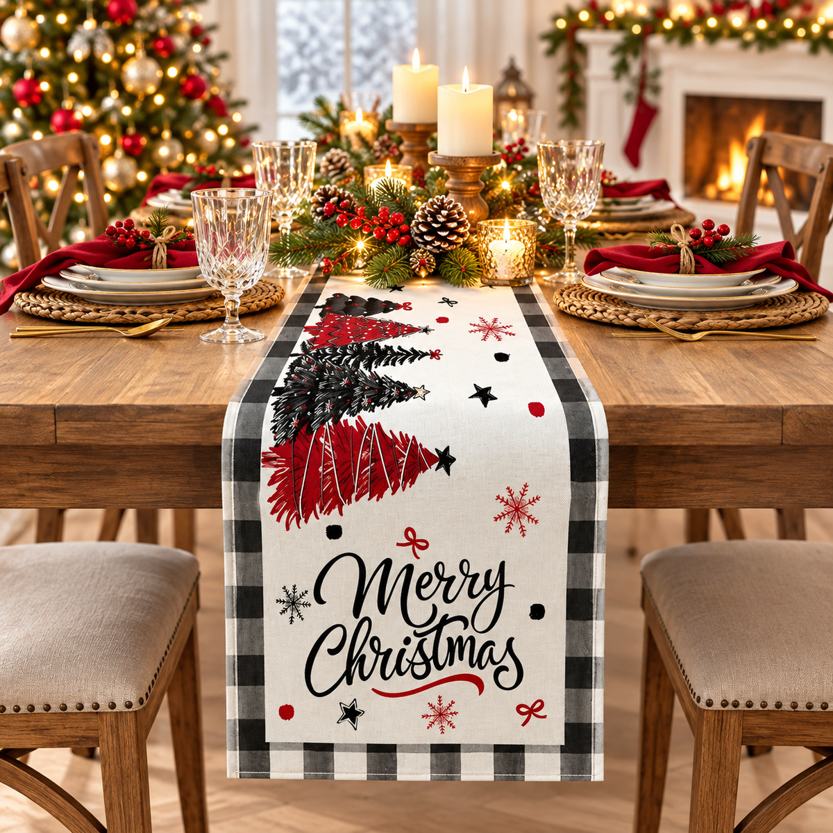Christmas Tree Buffalo Plaid Table Runner