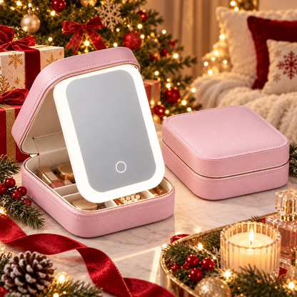 Portable LED Lighted Makeup Mirror & Organizer