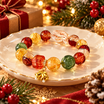 Multicolor Natural Crystal Beaded Bracelet – Elegant Gold Bell Charm Jewelry for Women