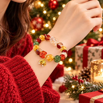 Multicolor Natural Crystal Beaded Bracelet – Elegant Gold Bell Charm Jewelry for Women
