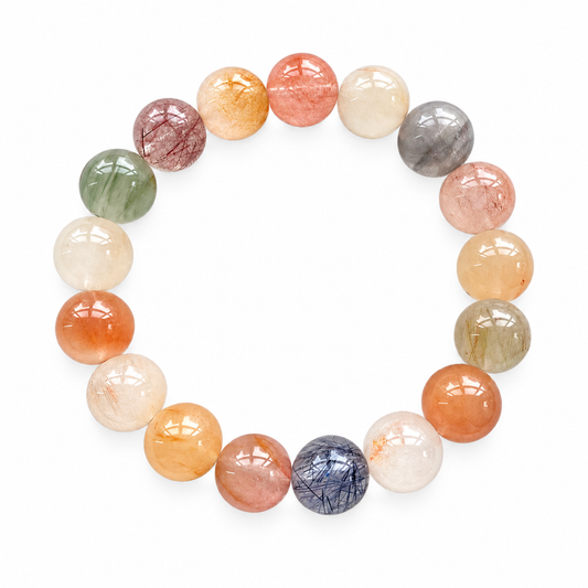 Natural Multicolor Rutilated Quartz Beaded Bracelet