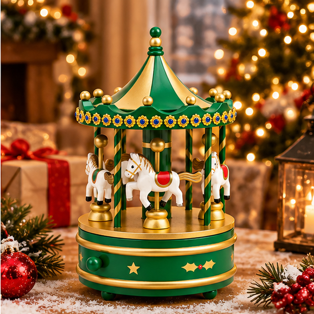 Vintage Wooden Carousel Music Box