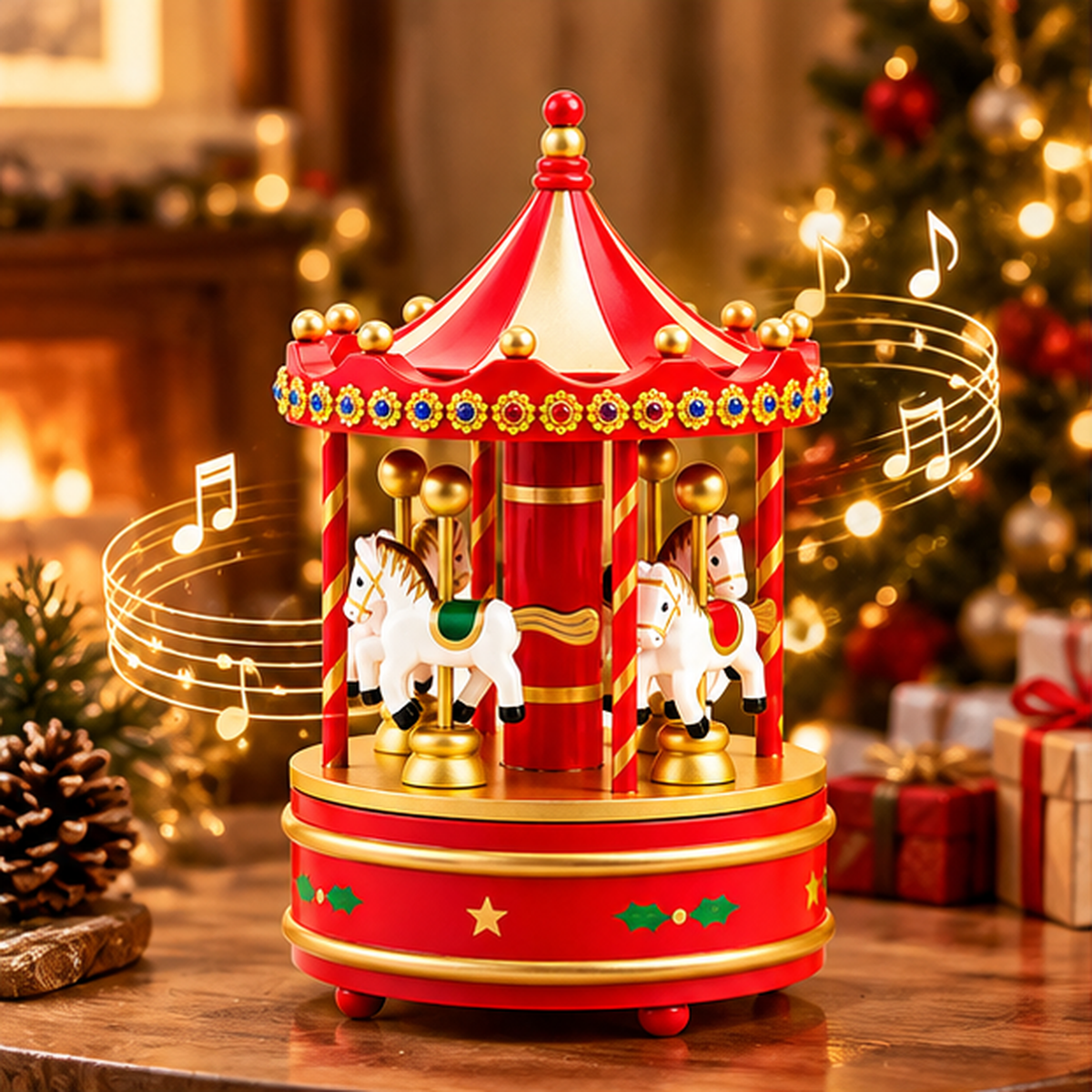 Vintage Wooden Carousel Music Box