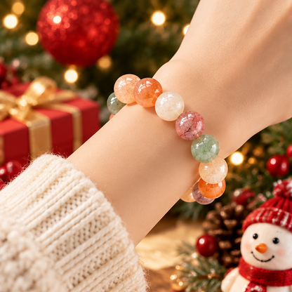 Natural Multicolor Rutilated Quartz Beaded Bracelet