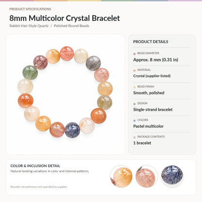 Natural Multicolor Rutilated Quartz Beaded Bracelet