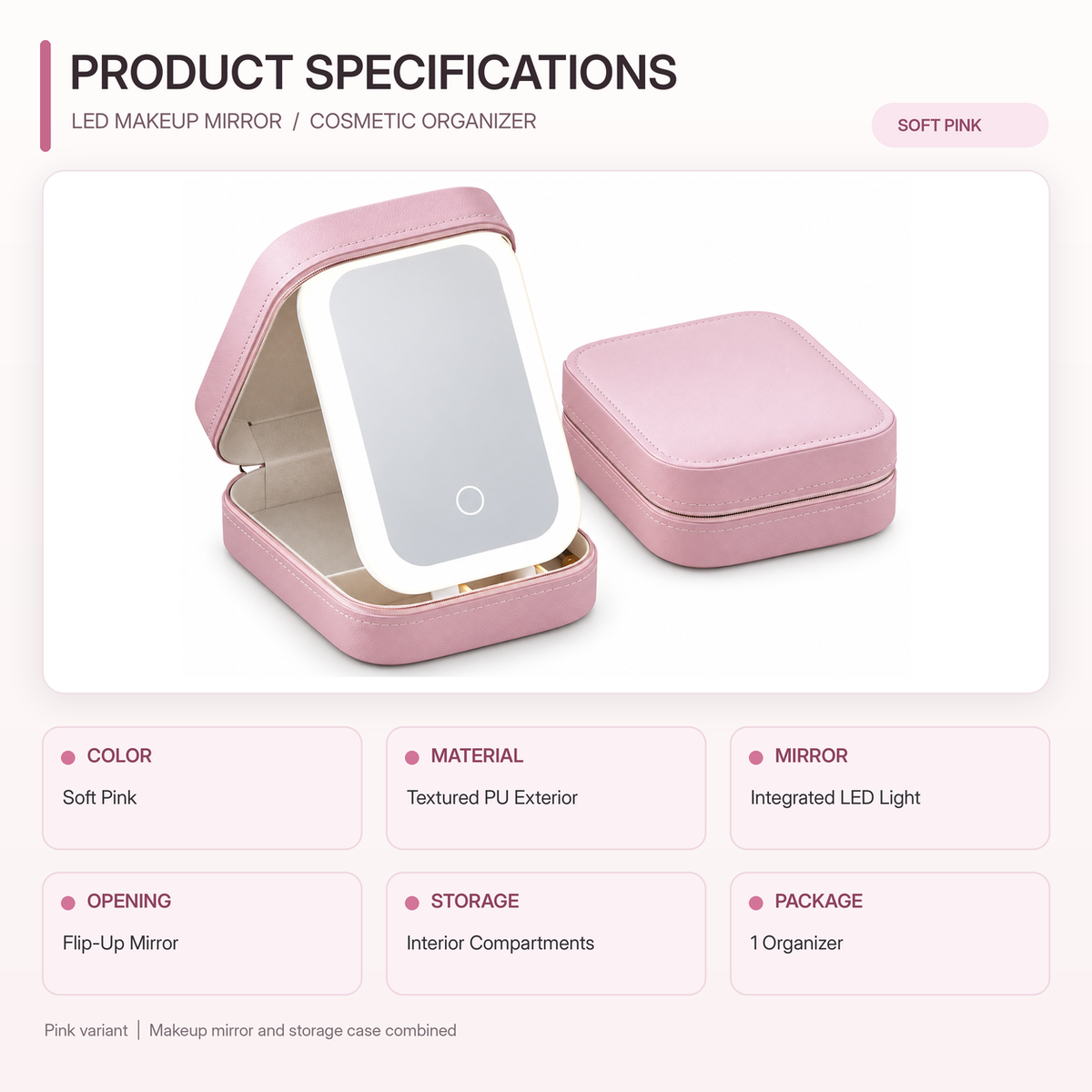 Portable LED Lighted Makeup Mirror & Organizer